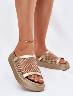 Zdobené dámské sandály na platformě se  zlaté model 21698374 - S.Barski