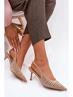 Dámské síťované sandály na podpatku z umělé semiše Béžové model 22125607 - Boto