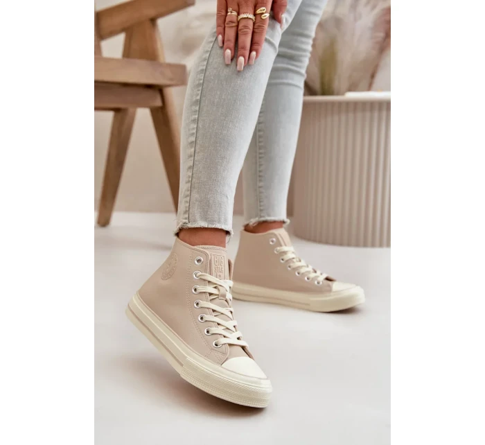 Dámske zateplené tenisky z eko kože Beige Big Star