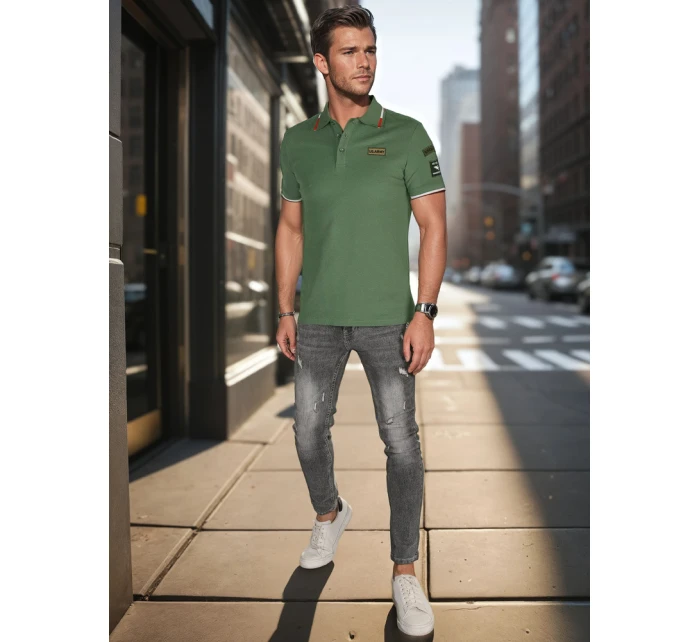 Pánske polo tričko so záplatami zelené FashionStreet PX0634