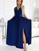 362-9 JUSTINE Dlhé šaty s výstrihom a zaväzovaním na chrbte - GRANITE s trblietkami