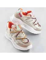 Béžové dámske sneakersy s dvojitými šnúrkami (7001)