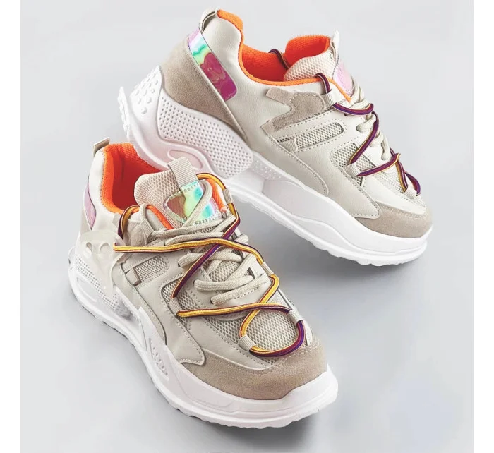 Béžové dámske sneakersy s dvojitými šnúrkami (7001)