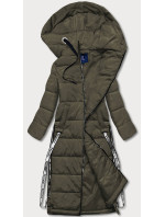 Dlhá dámska páperová bunda v khaki farbe (AG3-3038)