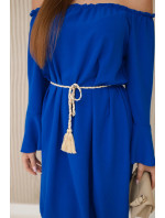 Šaty viazané v páse so šnúrkou v chrpovo modrej farbe