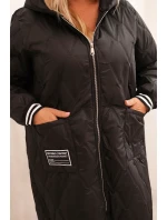 Dámska prešívaná bunda s kapucňou a športovými manžetami Plus Size Black