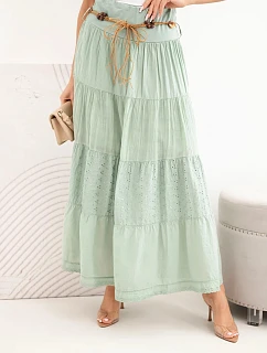 Dámská maxi bavlněná sukně s model 22182757 výšivkou a elastickým pasem tmavě mátová - K-Fashion