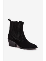 Semišové kovbojské kotníkové boty dámské na podpatku zateplené černé model 21714846 - Boto Semišové kovbojské kotníkové boty dámské na podpatku zateplené černé model 21714846 - Boto