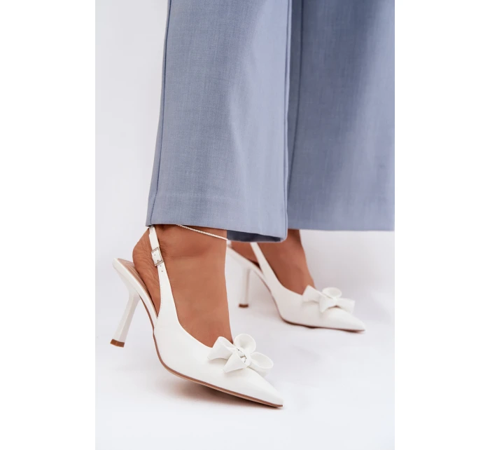 Dámské sandály na podpatku s mašlí bílé Jonera