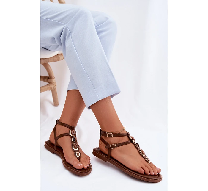 Dámské žabky s ozdobami Hnědé Dorena