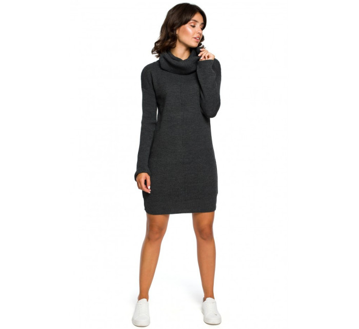 Pletené svetrové šaty s výstřihem grafitové model 18001921 - BeWear