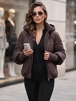 Dámska zimná prešívaná bunda s kapucňou, hnedá, FashionStreet TY5896