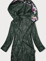 Dámska bunda s ozdobnou kapucňou tmavozelená (B8215-10)