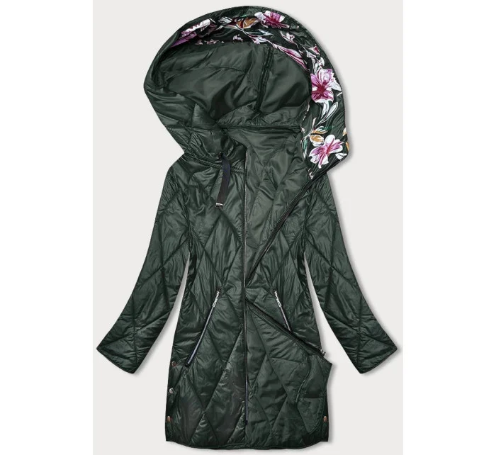 Zelená dámska bunda s ozdobnou kapucňou (B8215-10)
