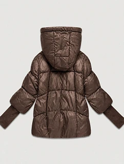 Dámska bunda s pletenými manžetami, oversize, hnedá (B6078-14)
