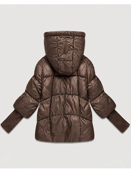 Dámská bunda s pletenými manžetami, oversize, hnědá (B6078-14) Dámská bunda s pletenými manžetami, oversize, hnědá (B6078-14)
