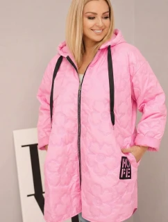 Dámska prešívaná bunda Plus Size s kapucňou a nápisom HOPE bright pink