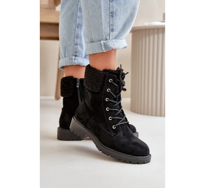 Damskie Ocieplane Botki Workery Na Zamek Czarne Mivael