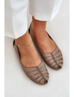 Zazoo 10009 Wygodne Skórzane Baleriny Damskie Ciemnobeżowe