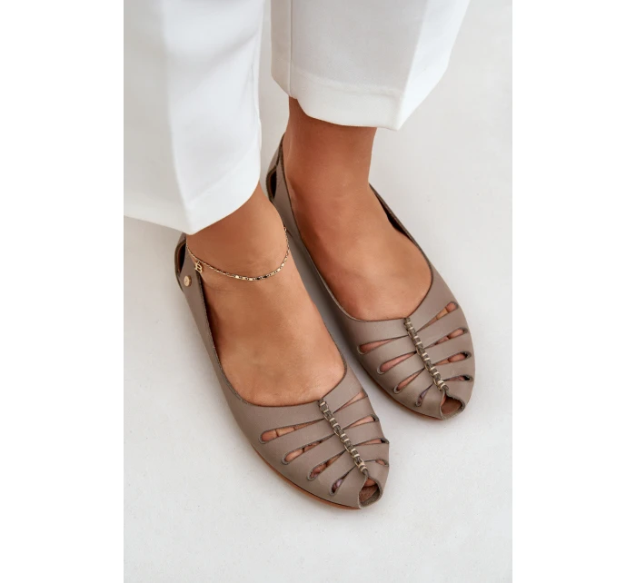 Zazoo 10009 Wygodne Skórzane Baleriny Damskie Ciemnobeżowe