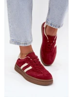 Sneakersy Damskie Zamszowe Na Platformie Bordowe Sylviona