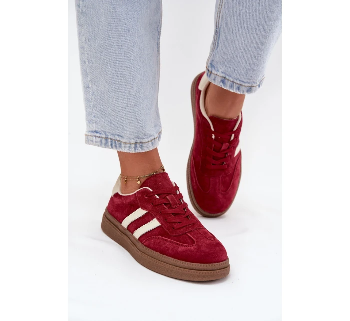 Sneakersy Damskie Zamszowe Na Platformie Bordowe Sylviona