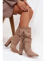 Dámské kotníkové boty na podpatku s třásněmi a stahováním vyhřívané béžové Darlina Dámské kotníkové boty na podpatku s třásněmi a stahováním vyhřívané béžové Darlina