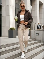 Dámska prechodná prešívaná bunda s kapucňou hnedá FashionStreet TY5670