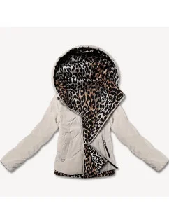 Miss TiTi (25898) Svetlo béžová dámska krátka bunda s motívom pantera