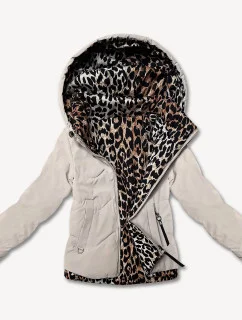 Miss TiTi (25898) Svetlo béžová dámska krátka bunda s motívom pantera