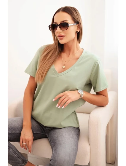 Dámská bavlněná blůza s výstřihem do V a krátkým rukávem tmavě mátová