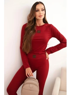 Dámská bavlněná souprava s dlouhým rukávem a legínami bordó
