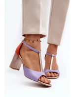 Skórzane Sandały Na Słupku Laura Messi 2759 Fioletowe