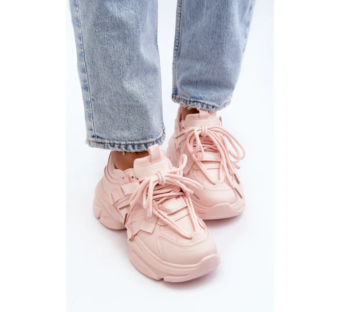 Sneakersy Damskie Na Masywnej Podeszwie Różowe Windamella