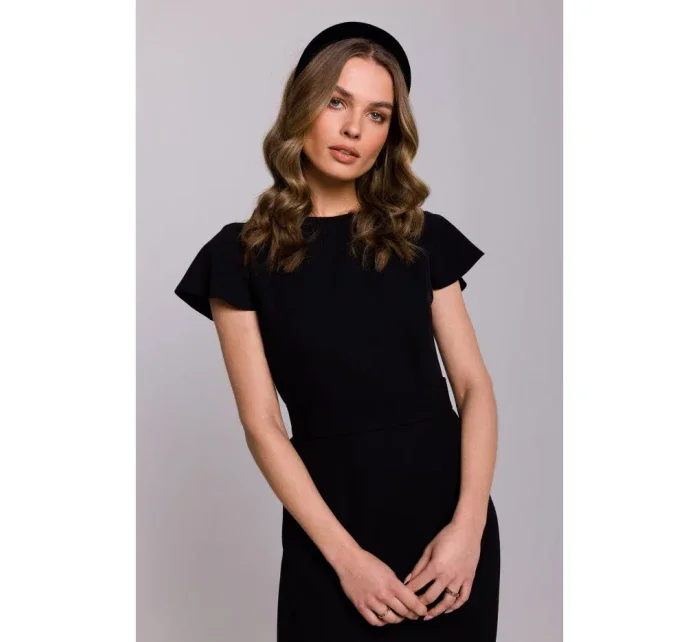 model 18360196 Plášťové šaty s páskem černé - STYLOVE