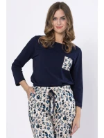 Dámske pyžamo WICTORIA 1664 Tmavomodré s béžovou - LEVEZA