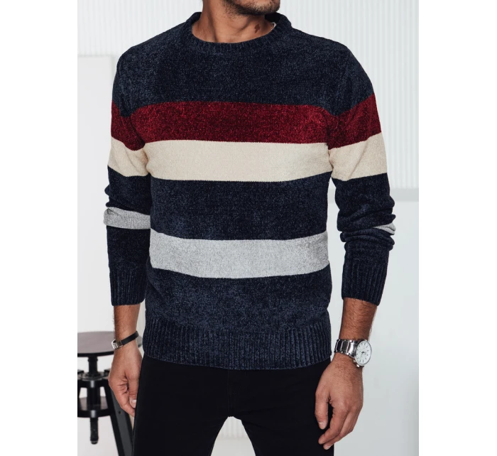Pánsky pruhovaný tmavomodrý sveter FashionStreet WX2240 Pánsky pruhovaný tmavomodrý sveter FashionStreet WX2240
