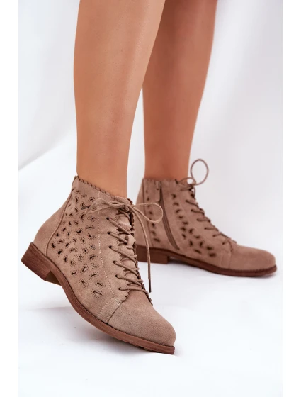 Niskie Botki Z Ażurowym Wzorem S.Barski HY51-185 Beżowe