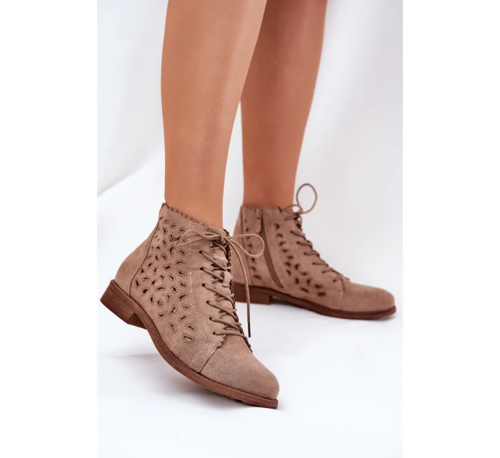 Niskie Botki Z Ażurowym Wzorem S.Barski HY51-185 Beżowe