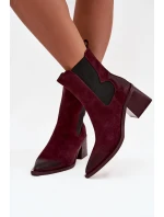 Kožené semišové dámské boty na podpatku vyhřívané model 21712879 bordó - Artiker