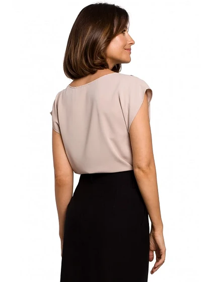 model 15104089 Top bez rukávů s krajkovým výstřihem ecru barva - STYLOVE