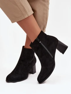 Dámske čižmy na stĺpci z eko semišu - čierne Marilou