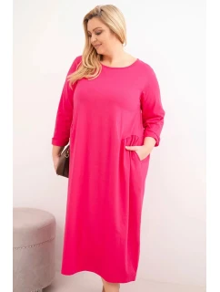 Dámske Plus veľkosť bavlnená sukňa s dlhými rukávmi a pásom Fuchsia