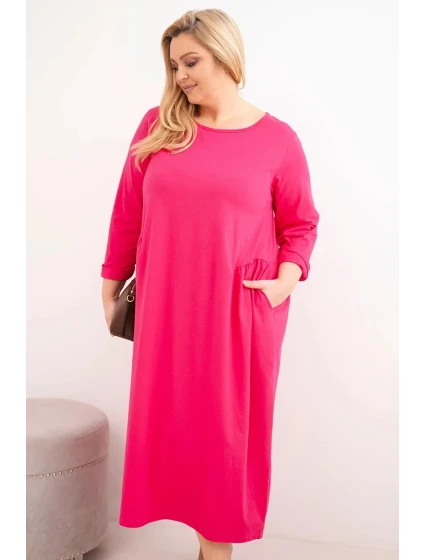 Dámske Plus veľkosť bavlnená sukňa s dlhými rukávmi a pásom Fuchsia