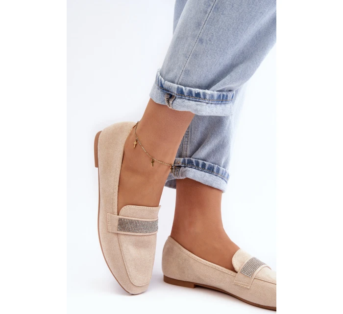 Damskie Mokasyny Z Cyrkoniami Beżowe Ralrika