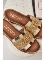 Skórzane Klapki Z Ozdobnym Detalem I Plecionką Zazoo 40426 Złote