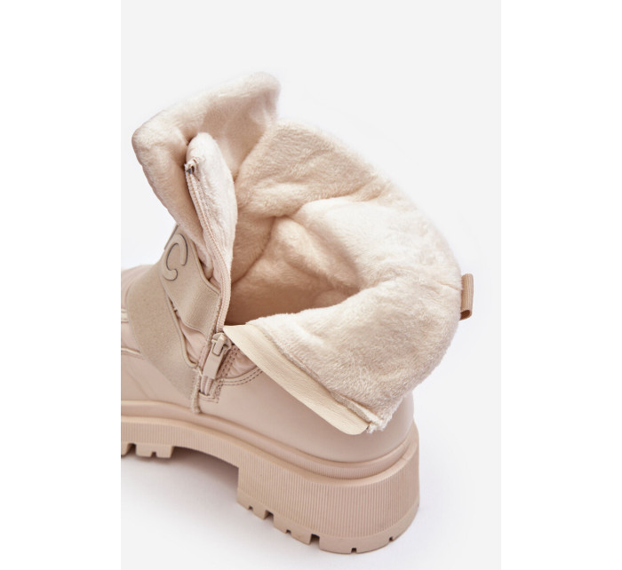 Dámske zateplené snehové topánky so zipsom svetlo béžové Zeva