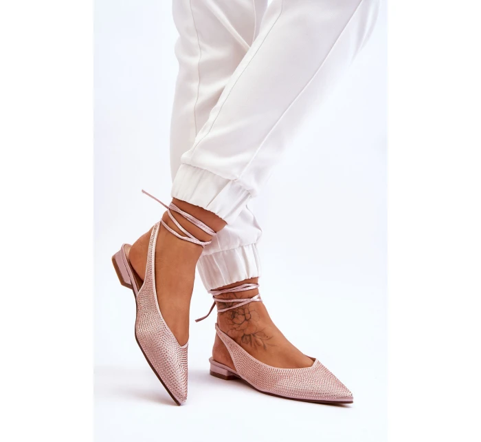 Dámske baleríny s uzlami a kamienkami 6140 Beige - Diamantique