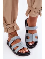 Kožené klasické žabky dámské na suchý zip hnědé model 21628572 - Boto