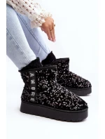 Śniegowce Damskie Na Platformie Zdobione Cekinami Czarne Silmo Śniegowce Damskie Na Platformie Zdobione Cekinami Czarne Silmo